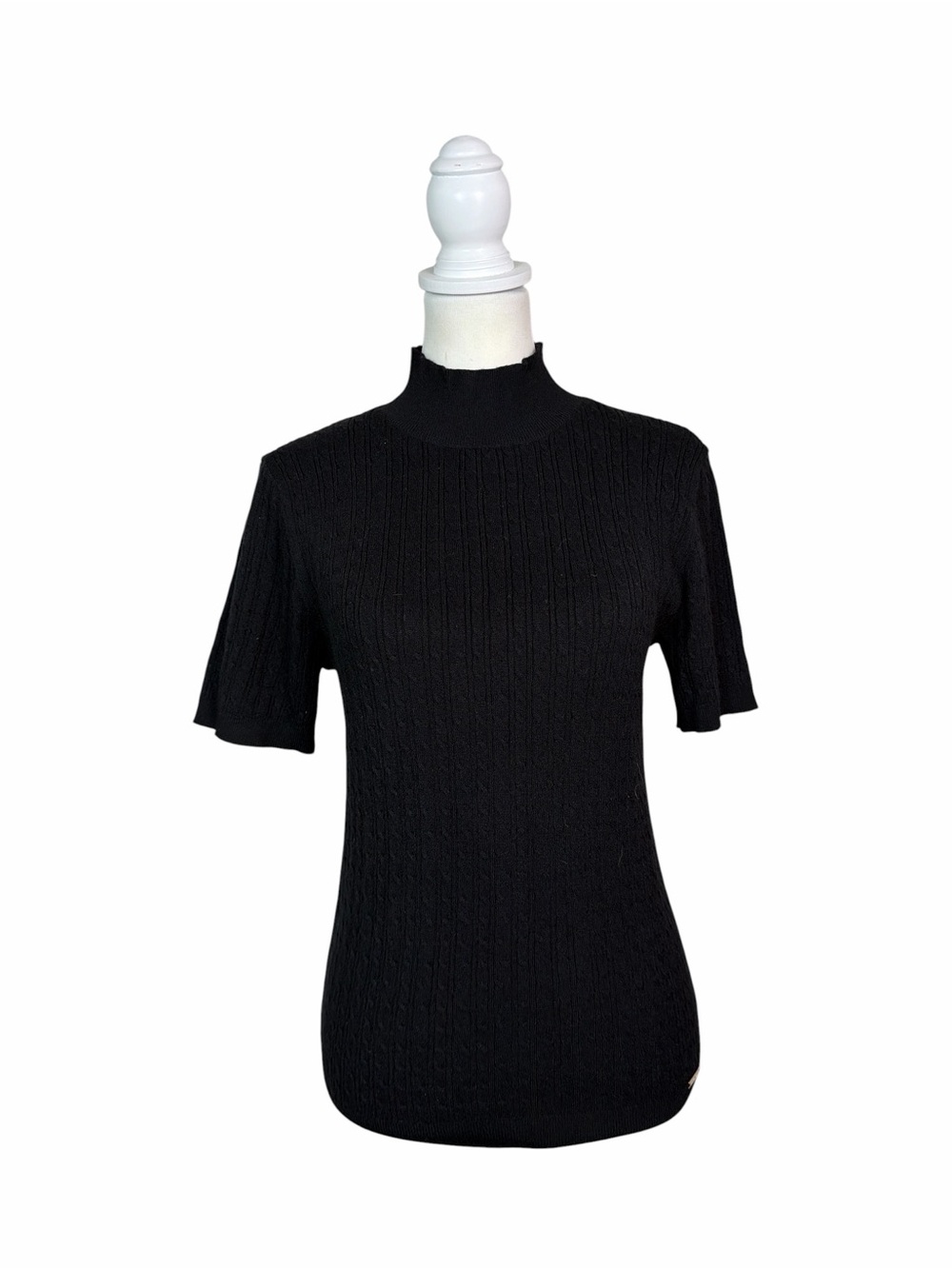 T Tahari Black Ribbed Mock Neck Short Sleeve Sweater Top M